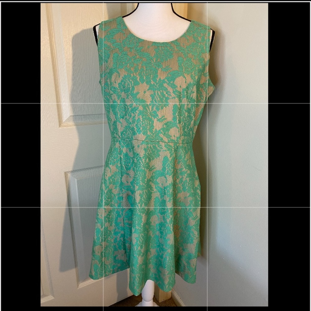 Enfocus studio, green lace sleeveless dress, 14